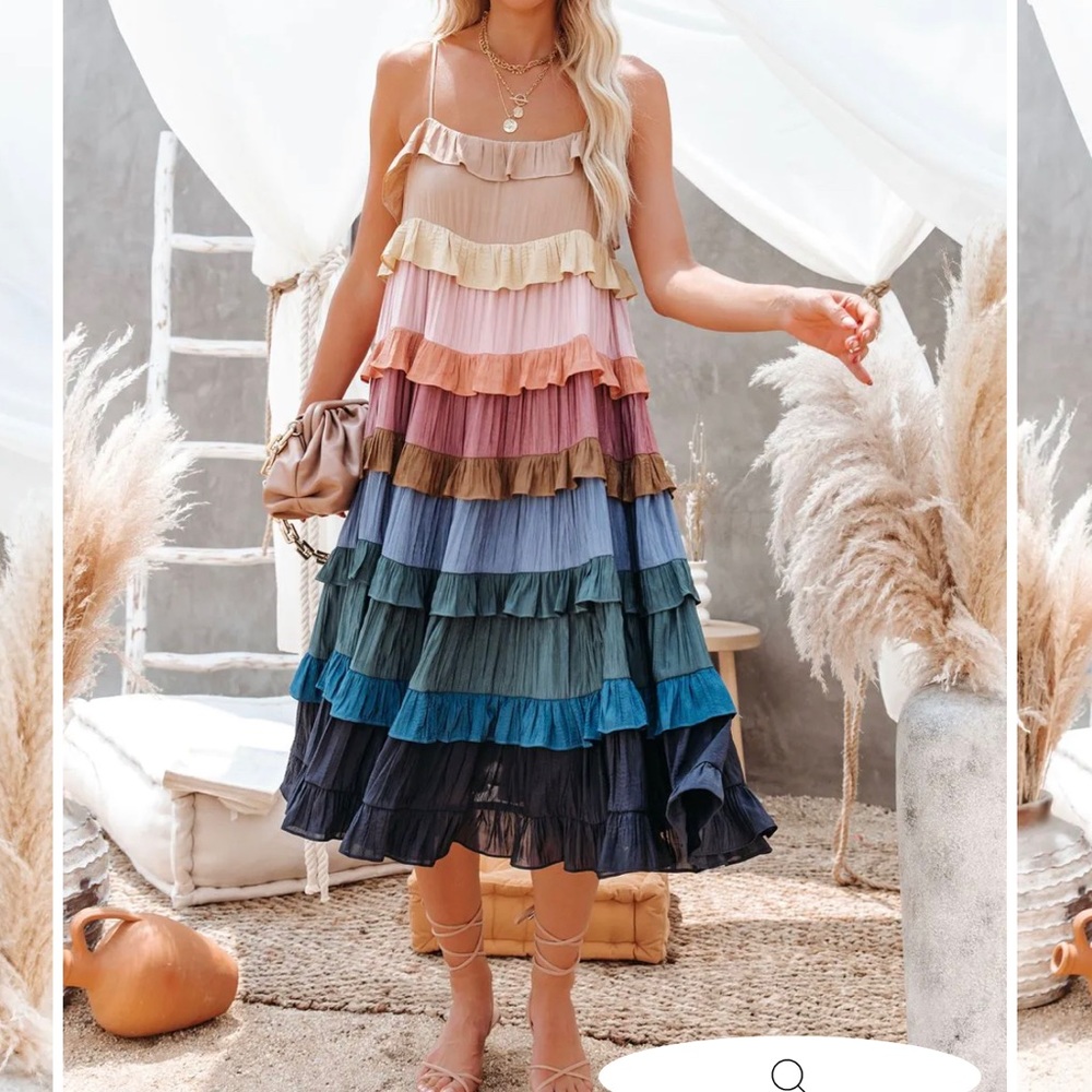 AUTUMN TONES RUFFLE TIERED MIDI DRESS small Vici